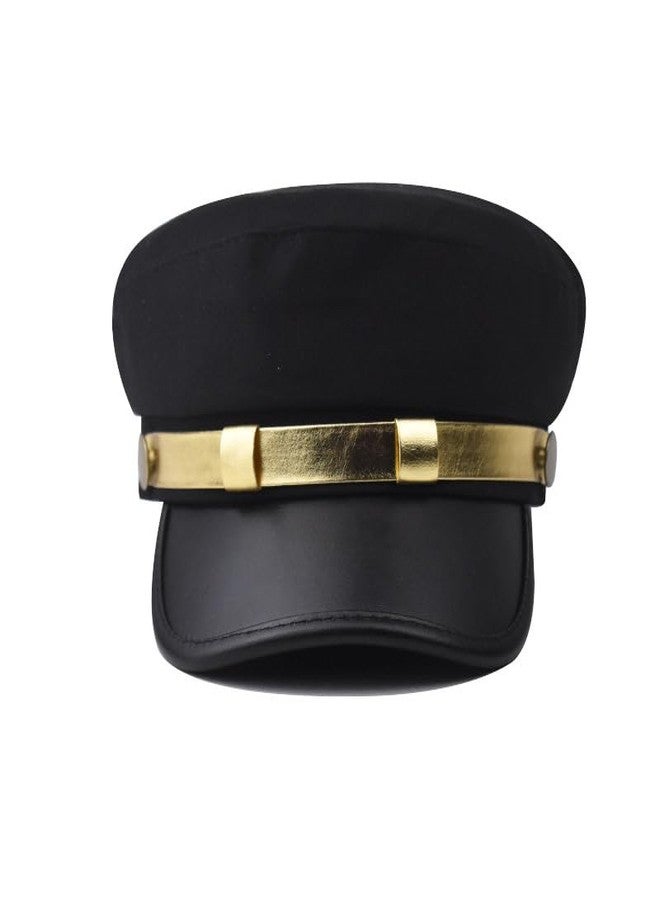 ASTOC Classic Chauffeur Hat for Men Women Unisex Captain Sailor Hat Newsboy Cap Costume Hats (Black-Gold, One Size) - Image 2